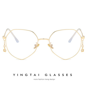 YingTai Women's Geometric <b>Metal</b> Eyeglass <b>Frames</b> With Pendant Chain Blue Light Protection Full <b>Frame</b> Fashion Trend - Product Image 3