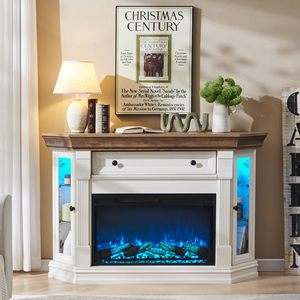Meuble TV SENYU en bois blanc avec foyer électrique et rangement pour salon, support TV 50-54 pouces - Product Image 2