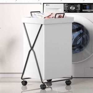 Collapsible Waterproof Metal X Frame Dirty Clothes Laundry Fabric <b>Bin</b> Bag Basket With <b>Wheel</b> - Product Image 1