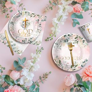 Décorations de baptême et de première communion, <span class=keywords><strong>vaisselle</strong></span> de fête pour baby shower : assiettes, gobelets, serviettes, nappes, couverts - Product Image 2