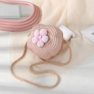 Tas selempang Mini anak-anak perempuan, tas bahu jerami tahan lama bunga dompet koin Mini - Product Image 5