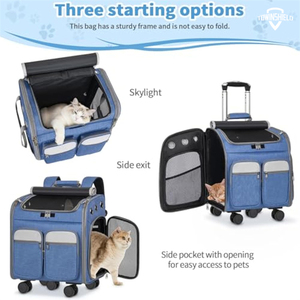 Sac de transport pour chat avec roulettes, sac à dos de transport pour animaux 3-en-1 sur roulettes, poussette de voyage pour animaux, sac à dos chariot pour chien avec maille respirante - Product Image 5