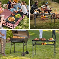 PIOEN Table de camping pliante en aluminium de 3 pieds 3 hauteurs réglables Portable Table de pique-nique extérieure de 27.1 pouces BBQ d'arrière-cour, noir pur