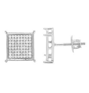 Premium <b>Silver</b> Square Design Lab Grown Diamond <b>Stud</b> Earrings with 10K White Gold Style Classic Party Jewelry - Product Image 2