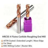 Fraise à dégrossir en carbure HRC55 à 4 cannelures, revêtement AlTiN, longueur étendue, bord ondulé, pour usinage CNC de l'acier