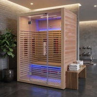 Sauna Inframerah Jauh Kayu Solid Hemlock & Cedar Merah Modern untuk Dalam Ruangan dengan Terapi Cahaya Merah dan Kapasitas 2 Orang