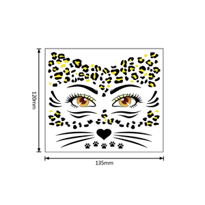Nuovo Trucco per Costume di Halloween, Glitter per il Viso, Tatuaggi Finti di Ghepardo, Adesivi Temporanei per Tatuaggi Viso con Stampa Dorata di <span class=keywords><strong>Gatto</strong></span> e Leopardo - Product Image 2