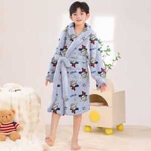 Peignoir <span class=keywords><strong>de</strong></span> <span class=keywords><strong>nuit</strong></span> en polaire corail doux et chaud pour garçons, enfants et adolescents, en polyester tricoté, collection automne-hiver - Product Image 4