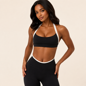 Soutien-gorge de sport court pour femme, respirant, sexy, à larges bretelles, color-block, col halter, pour yoga - Product Image 5