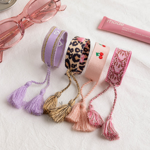 Pulseras de Hilo a la Moda, Coloridas, Tejidas, con Letras, Estampado de Cerezas y Leopardo, Ajustables, Joyería para Mujer, Regalo - Product Image 4