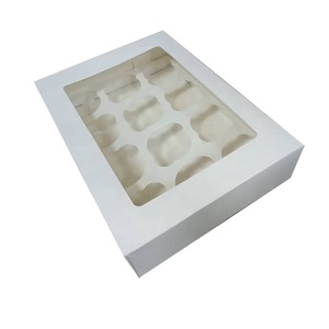 Tùy chỉnh 12 gói cupcake hộp các tông màu trắng bánh Pastry bánh <span class=keywords><strong>muffin</strong></span> Cup bánh hộp tráng miệng bao bì với cửa sổ - Product Image 2