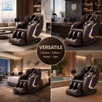 Silla de Masaje 3D LEERCON Color Chocolate Marrón, con Luces LED Decorativas, Reposacabezas en Forma de U y Control Remoto con Tablet, para Relajación y Bienestar
