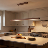 Lámpara Colgante Lineal de Madera de Roble de 150 cm, Cuadrada, para Isla de Cocina, con Control Remoto, CCT Ajustable y Regulable