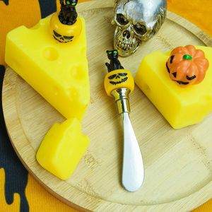 Halloween Pumpkin Head Butter Knife With Resin Cat And Spider Candle Holder Indoor Decoration - Product Image 2