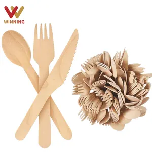 木制餐具高级木制一次性餐具套装包括叉刀勺子餐巾独立包装木质餐具套装