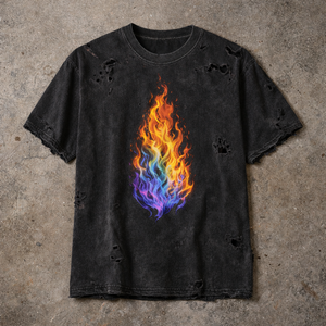 Camiseta Personalizada de Estilo Urbano con Gráfico de Llamas para Hombre, Camiseta Extra Grande de Algodón Lavado con Efecto Desgastado, OEM - Product Image 2