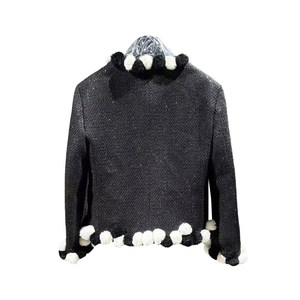 Blouson Bomber Personnalisé Style <span class=keywords><strong>G-Dragon</strong></span> en Fourrure Contrastante Noir et Blanc, Top Court en Tweed Élégant - Décontracté Printemps - Product Image 4