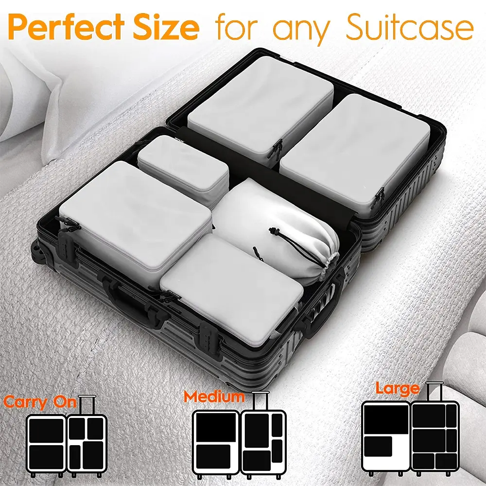 Cubos de embalaje para organizador de equipaje de viaje Bolsas para accesorios de viaje Cubos de viaje esenciales para llevar en maletas