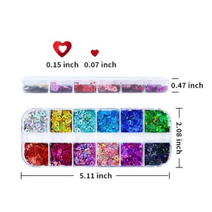 Logo gratuito 12 griglie/scatola Cut-out <span class=keywords><strong>cuore</strong></span> <span class=keywords><strong>Glitter</strong></span> Laser <span class=keywords><strong>cuore</strong></span> paillettes per unghie di san valentino - Product Image 6