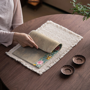 Guanlan Embroidered Tea Mat 40x60cm Washable Chinese Style <b>Table</b> <b>Runner</b> For Tea Ceremony - Product Image 1