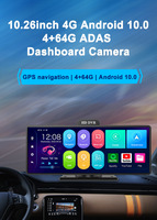 10,26 pulgadas 4 + 64GB Android 10 Auto coche DVR 4G WiFi ADAS salpicadero cámara de salpicadero GPS Navi Carplay espejo retrovisor cámara grabadora de vídeo
