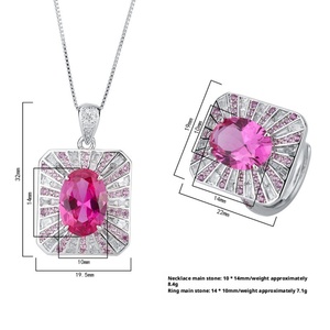 Fashion Eco-friendly Copper Rose Cut 18MM Cubic Zirconia Bridal Necklace <b>Earrings</b> Set With Pink Stones for Wedding Ceremony - Product Image 2