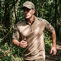 T-shirt tactique vert camouflage à manches courtes, style oversize, tricoté, imprimé numériquement, avec fermeture éclair