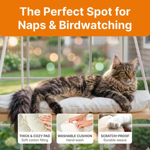 Meuble pour animaux de compagnie : Perchoir balançoire en bois à hauteur réglable avec coussin épais et doux pour grands chats ou deux chatons, idéal pour les bains de soleil quotidiens et les siestes. - Product Image 3