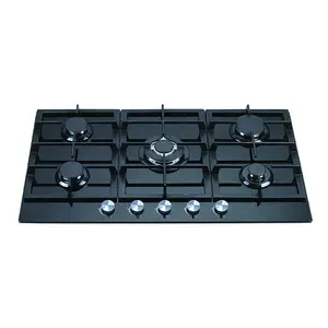 Kitchen 5 Burner Tempered Glass Stove Built In Gas Cooktop