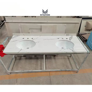 Table en dalle de pierre frittée à bord vif de conception moderne pour utilisation hôtelière, moins chère et plus durable que la pierre de quartz - Product Image 2