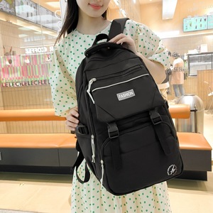 Simple Large Capacity <b>Backpack</b> 18 In <b>Black</b> For Female Students School Education Letter Pattern Soft Handle - Product Image 2
