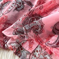 Ensemble imprimé rétro personnalisé jupe mi-longue plissée en mousseline de soie pour femmes ensemble de robe d'été rose en deux pièces