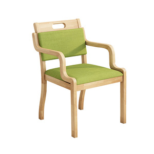 Chaise de salle à manger en bois massif avec coussin vert, idéale pour les maisons de retraite, design moderne, assise confortable - Product Image 1