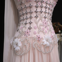 Vestido de Noche Elegante Lsz285 en Color Rosa Pálido, de Chifón, con un Hombro Descubierto, Adornado con Cuentas Hechas a Mano y Flores 3D, para Bodas y Fiestas, Marca Jancember