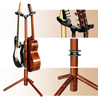 Support de Guitare Double à Verrouillage Automatique en Noyer Noir, Trépied de Sol pour Guitare, Basse, Violoncelle avec Anneau de Protection en Caoutchouc