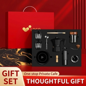 Coffret Cadeau Cafetière Moka avec Moulin <span class=keywords><strong>à</strong></span> Café, Plaque Chauffante Électrique, Mousseur <span class=keywords><strong>à</strong></span> Lait et Tasse <span class=keywords><strong>à</strong></span> Latte Art pour la Maison, le Bureau ou comme Cadeau d'Affaires - Product Image 3