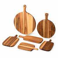 Planche de service en bois d'acacia avec poignée, plateau à charcuterie rond et rectangulaire, plateau de présentation alimentaire pour la maison et la cuisine
