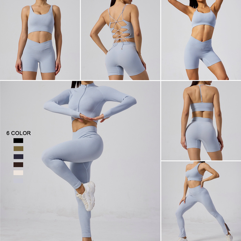 New Arrival 7PCS Sexy Ribbed Yoga Clothes Suit for Women Seamless Athletic Activewear Sets Leisure Sportswear Workout Clothing