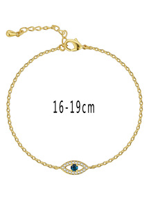 Bracelet tendance unisexe plaqué or 18 carats avec chaîne fine, motif œil, cœur en zircon serti griffe et breloque logo personnalisé – Cadeau idéal - Product Image 2