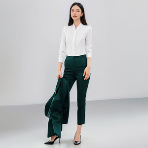 White V-Neck Long Sleeve Shirt Women 80% Cotton Solid Color Professional Workwear For Office Job Interview Formal Wear - Product Image 4