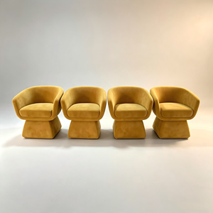 Designer Boucle Swivel Accent Chairs Ivory Teddy Fabric Curved Egg <b>Shape</b> Gold Disc Base Modern Portable Apartment Commercial - Product Image 2