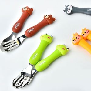 Hot Sale 2 Pcs Food Grade Stainless Steel <b>Spoon</b> <b>Fork</b> Baby Kids Cutlery <b>Set</b> With Plastic Handle - Product Image 3