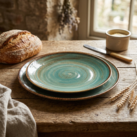 Service de table en céramique verte rustique vintage, de haute qualité, sans danger pour les aliments, porcelaine, 4 pièces pour la maison