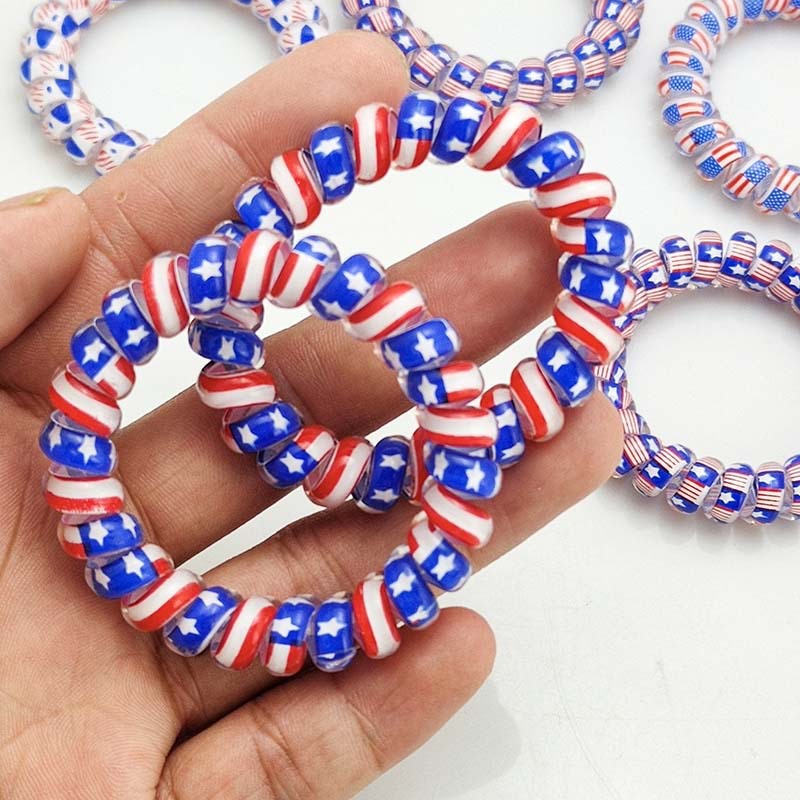 American Flag Phone Cord Hair Tie High Elasticity Non-Damaging Kids' Ponytail Hair Rope Band Accessories