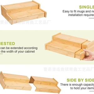 Wooden Expandable Cup Holder 2 Tier Multi Function <b>Kitchen</b> Storage <b>Rack</b> For Coffee Mug Display - Product Image 4