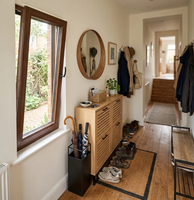 Ventana Abatible y Giratoria de Aluminio con Acabado Rústico Imitación Madera BOCHARM, Diseño de Rejilla con Rotura de Puente Térmico, Ventana de Ventilación para Cocina