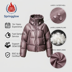 Chaqueta de Plumón para <span class=keywords><strong>Mujer</strong></span> con Logotipo Personalizado, Impermeable, Cortavientos, con Capucha, Brillante, para Invierno, OEM, 80% Plumón de <span class=keywords><strong>Ganso</strong></span> Blanco, 650FP, Acolchada - Product Image 4