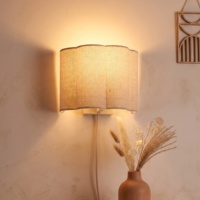 Applique murale en tissu style ferme avec interrupteur à chaîne métallique, luminaire décoratif pour entrée, escalier, couloir