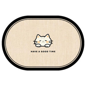 Tapis de salle de bain ovale en imitation lin, absorbant, antidérapant, design de dessin animé, pour entrée de salle de bain, séchage rapide - Product Image 2