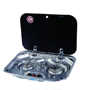 RV & Cắm Trại Bếp Ga Bằng Thép Không Gỉ Hai Đầu Đốt GR-587 Có Nắp Kính Cường Lực - Product Image 1